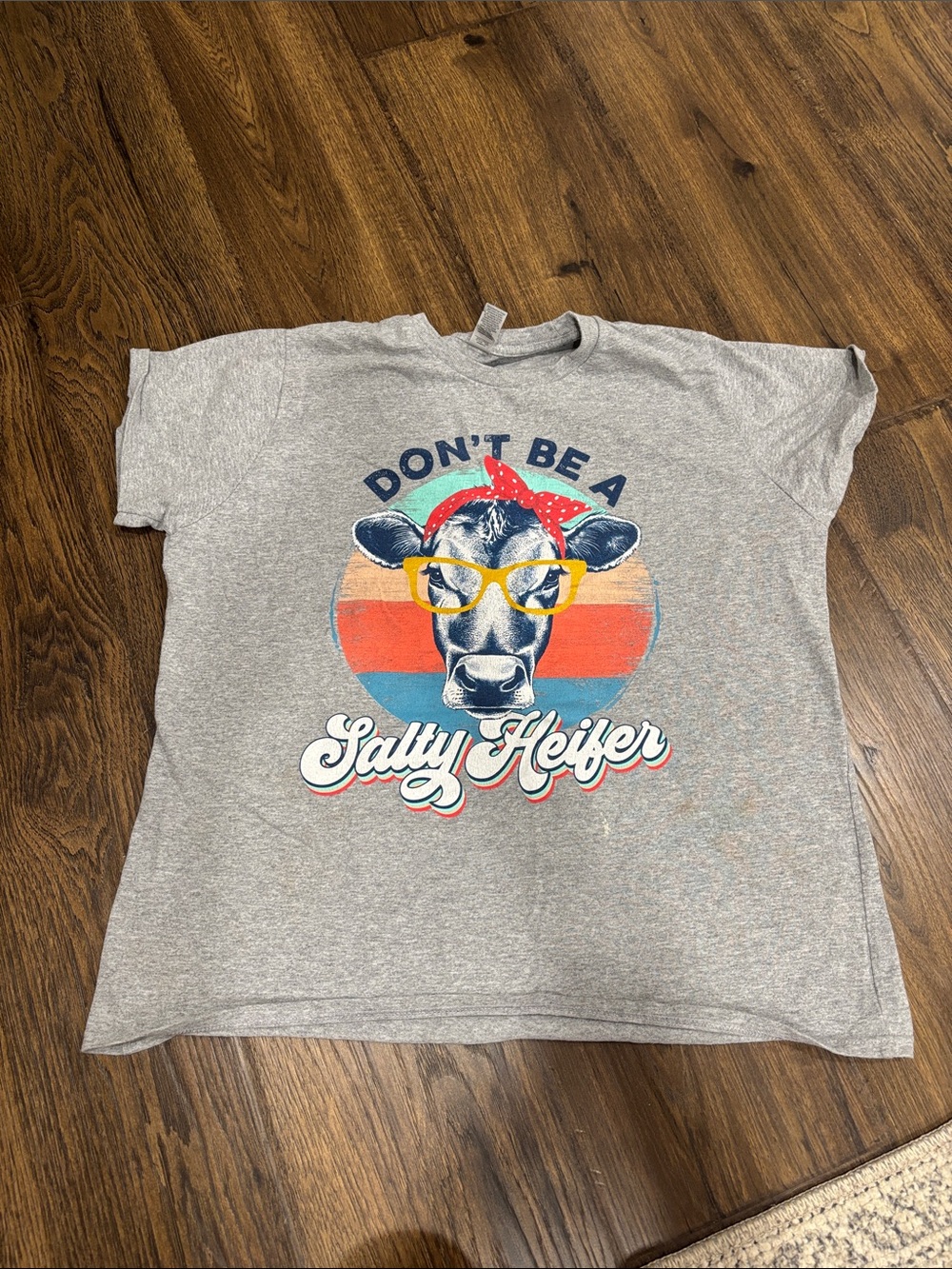 Gildan Gray Graphic Tee with Colorful Cow Print